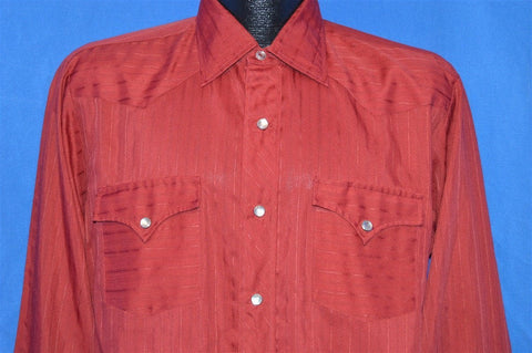 60s Maroon Striped Western Pearl Snap Shirt Large