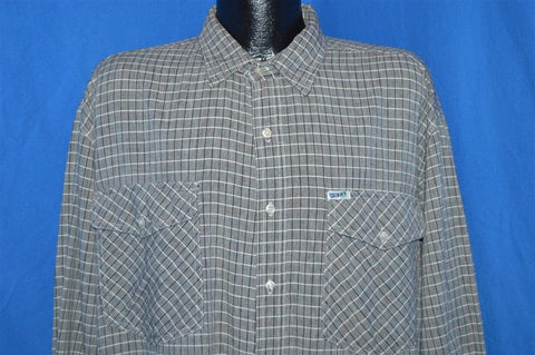 80s Gray White Plaid Button Down Shirt Large
