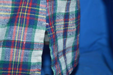 70s Blue Red Green Plaid Shirt Youth Extra Large