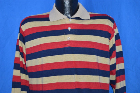 80s Weldon Striped Night Sleeping Pajamas Polo Shirt Large