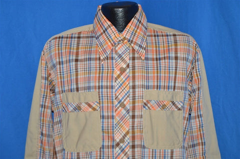 70s David Martin Orange Brown Plaid Deadstock Shirt Large