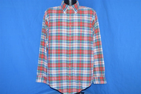 80s Red Green Plaid Oxford Button Down Shirt Extra Large