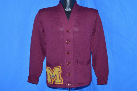 40s Lyn Del Sportswear Maroon Letterman Cardigan Sweater Small