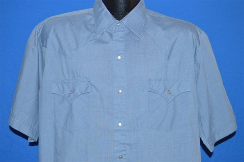 80s Plains Blue Pearl Snap Shirt Large Tall