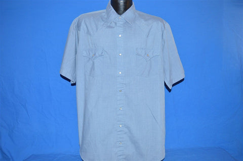 80s Plains Blue Pearl Snap Shirt Large Tall