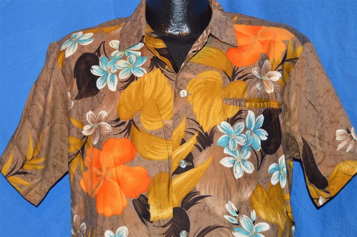 60s Hoaloha Floral Hibiscus Aloha Shirt Large - The Captains Vintage