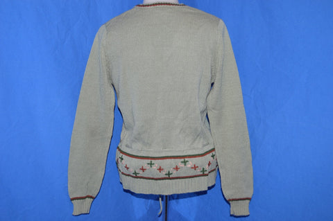 80s Green Flowered Cardigan Sweater Women's Medium