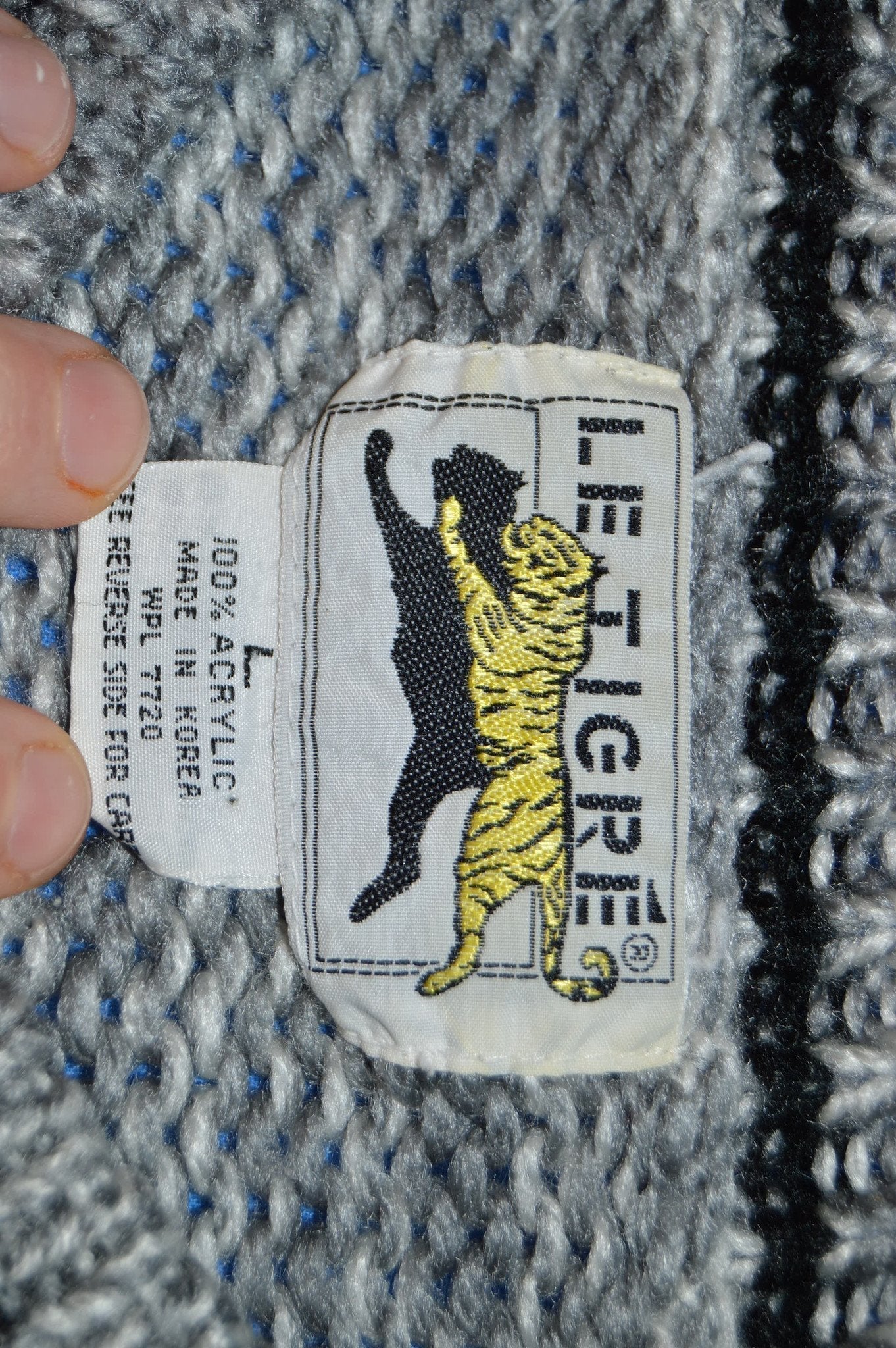 80s Le Tigre Black Gray Abstract Pattern Sweater Large - The