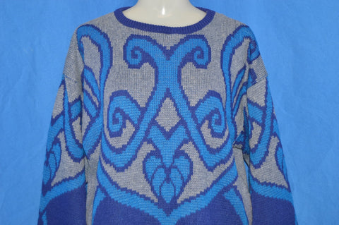 80s Purple Blue Gray Abstract Pattern Sweater Large