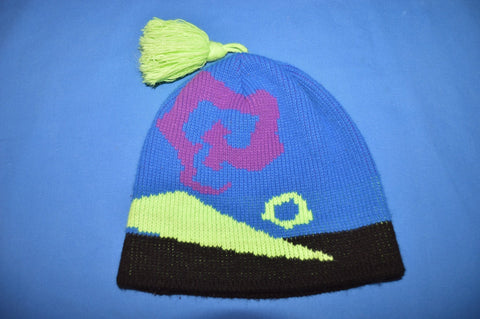 90s Abstract Neon Knit Tassel Winter Hat