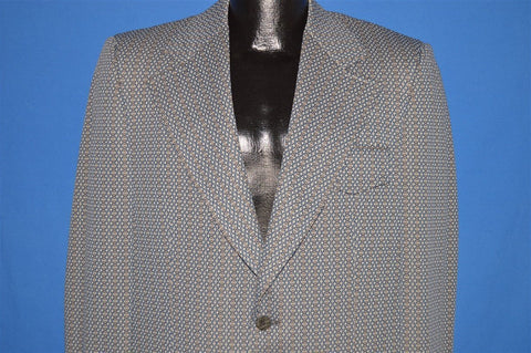 70s Blue White Brown Polyester Patterned Suit Jacket Medium