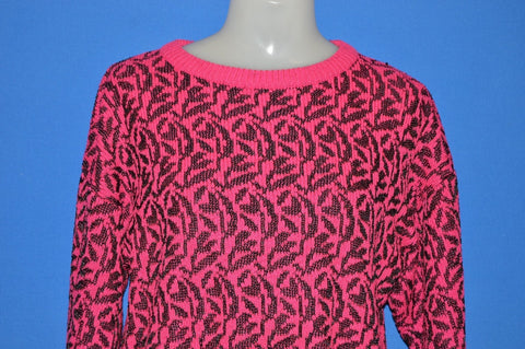 90s Neon Pink Leaf Ugly Women's Sweater Small