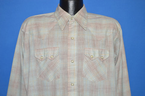 70s Dee Cee Pastel Plaid Western Pearl Snap Shirt Large