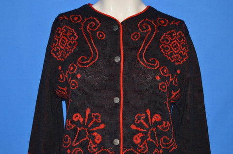 80s Pendleton Black Floral Cardigan Sweater Women's Medium