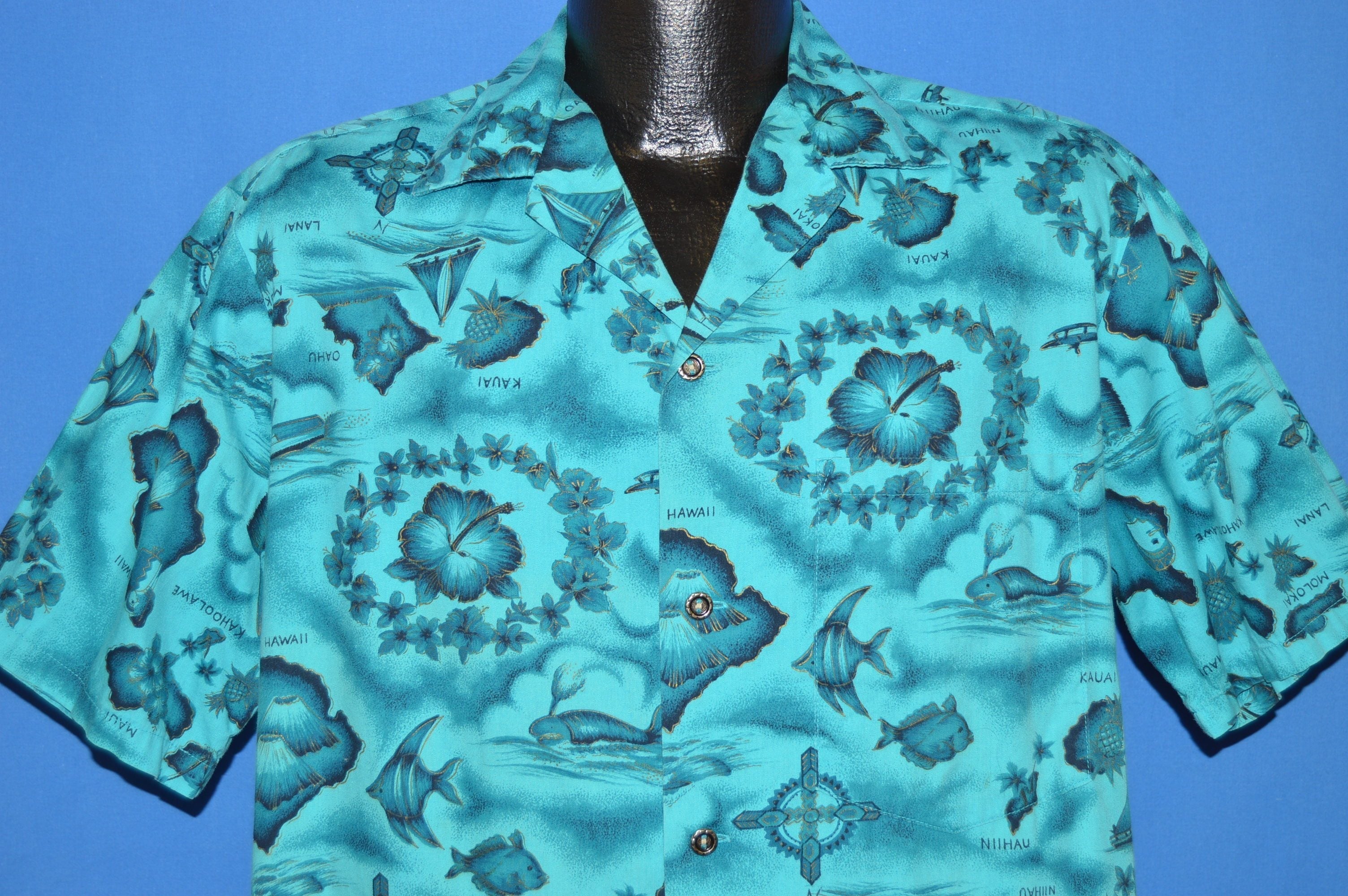 60s Ui Maikai Aloha Hawaiian Islands Sailboat Print shirt Large – The  Captains Vintage