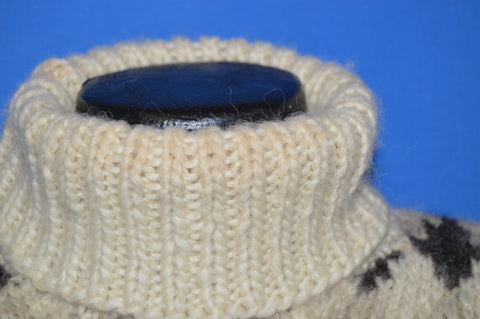 70s Nordic Geometric Wool Turtleneck Sweater Small