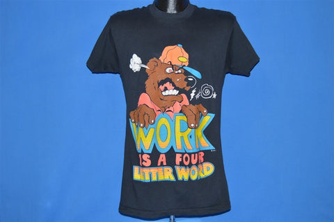 80s Work Is a Four Letter Word Cartoon Bear t-shirt Medium