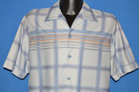70s Checkered Blue And White Short Sleeve Disco Shirt Large