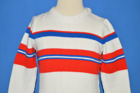 80s White Red And Blue Striped Pullover Sweater 4T