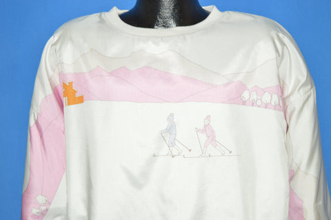 80s Adidas Pink And White Skiing Scene Sweatshirt Extra Large