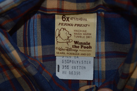 80s Winnie the Pooh Plaid Western Pearl Snap Shirt Youth Medium